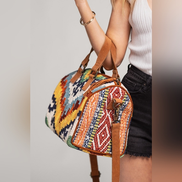 Handmade Boho Chic Satchel / Boston Bag - Navajo Aztec Inspired Design - Picture 10 of 10